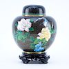 20th Century Chinese Black and Floral Cloisonné Ginger Jar on Wooden Stand