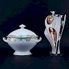 Large Galos Art Deco Style Figurine along with Antique Covered Porcelain Tureen