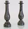 PAIR OF WHITE AND GREEN MARBLE CANDLESTICK LAMPS