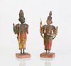TWO INDIAN CARVED AND PAINTED WOOD FIGURES