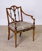 EDWARDIAN STYLE PAINTED SATINWOOD AND CANED ARMCHAIR