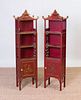 PAIR OF GEORGE III STYLE PAINTED COMPOSITION PAGODA-FORM BOOK SHELVES, MODERN