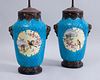 PAIR OF CONTINENTAL AESTHETIC MOVEMENT MAJOLICA VASES MOUNTED AS LAMPS