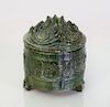 CHINESE GREEN GLAZED HAN POTTERY HILL JAR WITH COVER