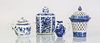 ENGLISH BLUE AND WHITE PORCELAIN TEAPOT AND COVER AND AN ENGLISH PEARLWARE CHESTNUT BASKET AND COVER