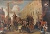 18th Century Oil on Panel. Carnival Street Scene.