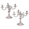 PAIR OF ENGLISH STERLING SILVER FOUR-LIGHT CANDELABRA