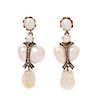 A Pair of Victorian Silver Topped Yellow Gold, Natural Pearl, Cultured Pearl and Diamond Earrings, 3.85 dwts.