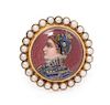 A Yellow Gold, Polychrome Enamel and Cultured Pearl Portrait Miniature Brooch, 7.30 dwts.