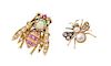* A Collection of 14 Karat Yellow Gold and Multigem Bug Brooches, 10.70 dwts.