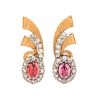 * A Pair of Retro Platinum Topped 14 Karat Yellow Gold, Garnet and Diamond Earclips, 6.90 dwts.
