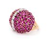 * A Retro Rose Gold, Ruby and Diamond Bombe Ring, 12.80 dwts.