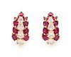 A Pair of Yellow Gold, Ruby and Diamond Earrings, 7.00 dwts.