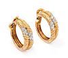 A Pair of 18 Karat Yellow Gold, Platinum and Diamond Hoop Earrings, Van Cleef & Arpels, France, 19.60 dwts.