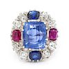 * A White Gold, Sapphire, Ruby and Diamond Ring, 7.50 dwts.