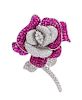 An 18 Karat White Gold, Invisibly Set Ruby and Diamond Rose Motif Brooch, 47.00 dwts.