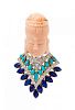 * A 14 Karat Bicolor Gold, Coral, Turquoise, Lapis Lazuli and Diamond Brooch, 11.10 dwts.