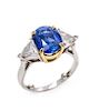 * A Platinum, Yellow Gold, Sapphire and Diamond Ring, 4.80 dwts.