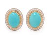 A Pair of 14 Karat Yellow Gold, Turquoise and Diamond Earclips, 17.70 dwts.