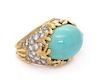 A Yellow Gold, Platinum, Turquoise and Diamond Ring, 15.50 dwts.