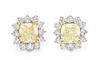 A Pair of Platinum, Yellow Gold, Fancy Yellow Diamond and Diamond Earclips, 6.10 dwts.