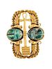 * An Egyptian Revival 18 Karat Yellow Gold and Faience Bead Scarab Brooch, R.H. Blanchard, Cairo, 11.10 dwts.
