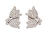 * A Pair of 18 Karat White Gold and Diamond Double Tulip Motif Earclips, 11.60 dwts.