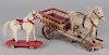 Wood and cloth horse drawn painted cart pull toy