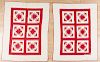 Pair of red and white appliqué quilts