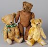 Three mohair jointed teddy bears