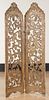 Carved walnut two-part folding screen