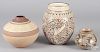 Three Native American pottery vessels
