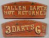 Two painted carnival Darts game signs
