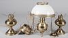 Victorian brass hanging light and two Rayo lamps