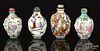 Four Chinese molded porcelain snuff bottles