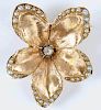 Vintage 14kt. Diamond and Pearl Flower Brooch