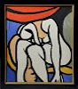 Oil on canvas, seated female nude signed Roland Dorcely