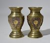 Pair of Japanese bronze and mixed metals Meiji vases