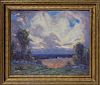 Oil on board, landscape titled "Purple Dawn" by Walter W. Thompson