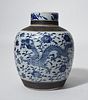 Chinese 19th C. porcelain blue/ white covered jar