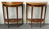 Pair of Continental mahogany demi lune console tables