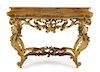 * An Italian Rococo Giltwood Console Table Height 39 x width 58 x depth 27 1/2 inches.