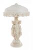 An Italian Alabaster Figural Lamp Height 28 x diameter of shade 17 inches.