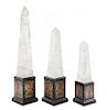 A Set of Three Graduated Rock Crystal and Boulle Marquetry Obelisks Height of tallest 26 1/2 inches.