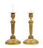 * A Pair of Louis XVI Style Gilt Bronze Candlesticks Height 10 3/4 inches.