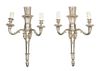 A Pair of Louis XVI Style Silvered Bronze Two-Light Sconces Height 23 inches.