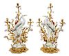 A Pair of Gilt Bronze Mounted Porcelain Three-Light Candelabra Height 32 inches.