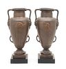 * A Pair of Neoclassical Bronze Urns Height 18 3/4 inches.