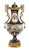 A Gilt Bronze Mounted Sevres Style Jeweled Porcelain Covered Urn Height 24 inches.