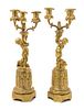 * A Pair of French Gilt Bronze Three-Light Candelabra Height 16 1/2 inches.